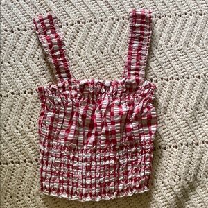 Freshman Red and White Smocked Crop Tank Top